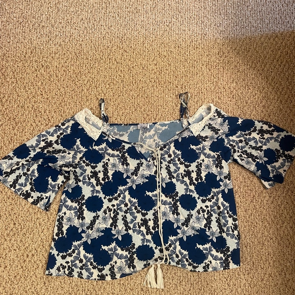 Floral Off-Shoulder Top - Blue and White